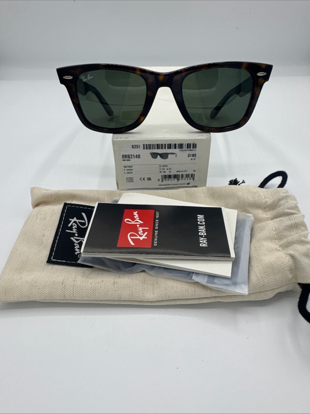 Ray Ban RB2140 Ref#3189 . Havana Bio Acetate frame with green lenses